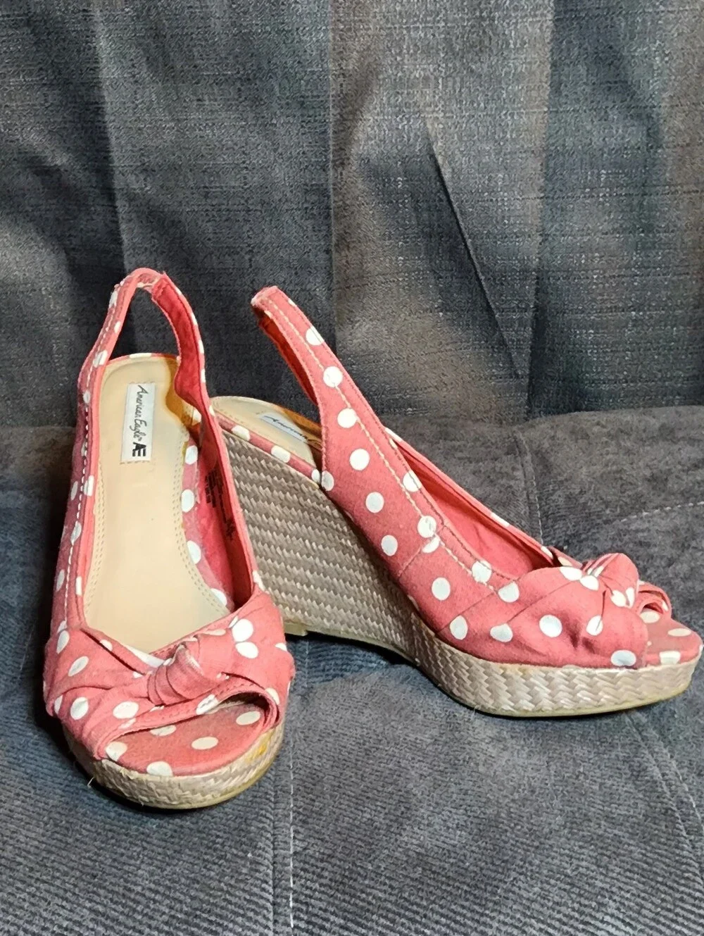 American Eagle Polka Dot Bow Espadrille Wedges Size 7W